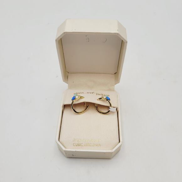 Olivia and Jackson Sterling Silver Cubic Zirconia Earrings Blue Gold Tone Boxed - Picture 3 of 10